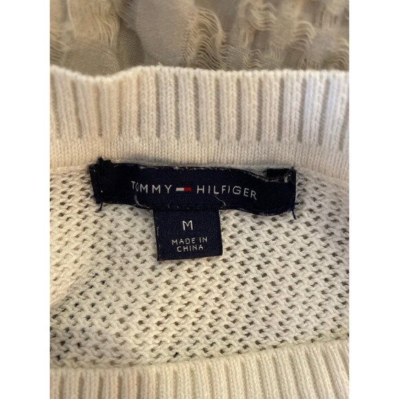 Tommy Hilfiger Sweater Size Medium Crewneck Black & White Striped Lightweight - Picture 7 of 10